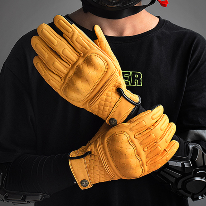 Luvas de Couro Retrô para Moto - Motorcycle Gear Yellow avaliação e preço